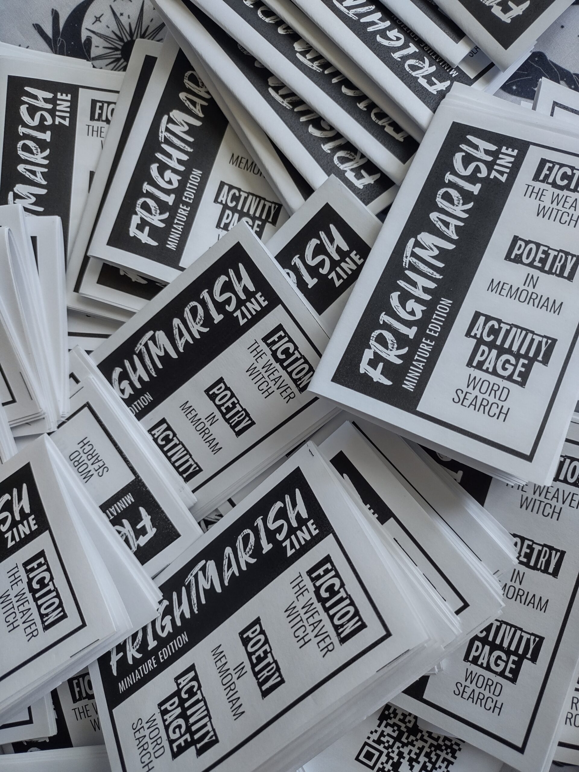 A pile of 100 mini issues of Frightmarish Zine