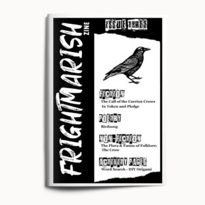 Black & white magazine cover with a linocut crow
