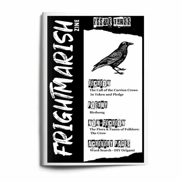 Cover of Frightmarish zine issue 3 with a black and white crow