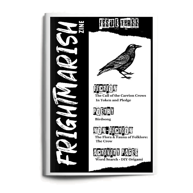 Cover of Frightmarish zine issue 3 with a black and white crow