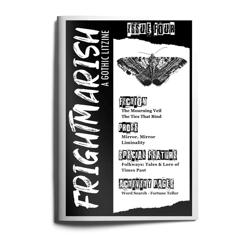 Cover of Frightmarish zine issue 4 with a black and white moth