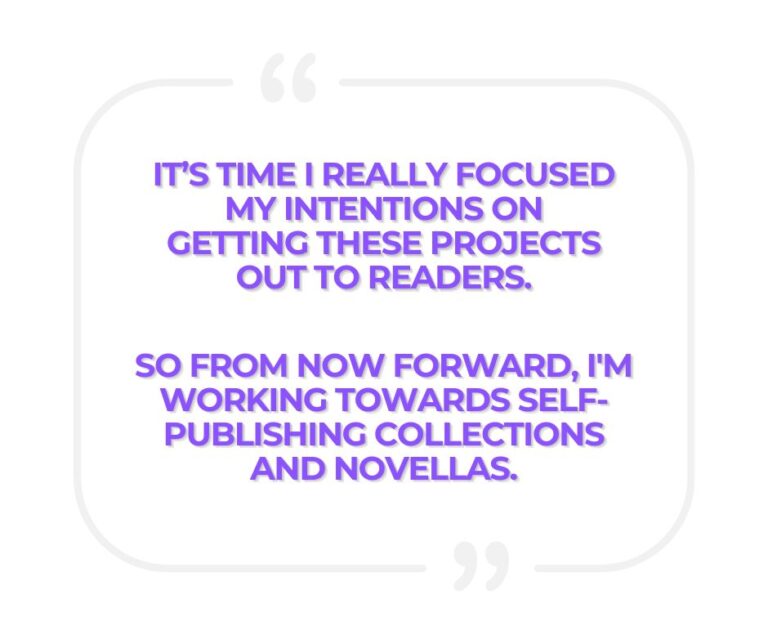 Excerpt from The Weekly brew post that reads: It’s time I really focused my intentions on getting these projects out to readers. So from now forward, I'm working towards self-publishing collections and novellas.